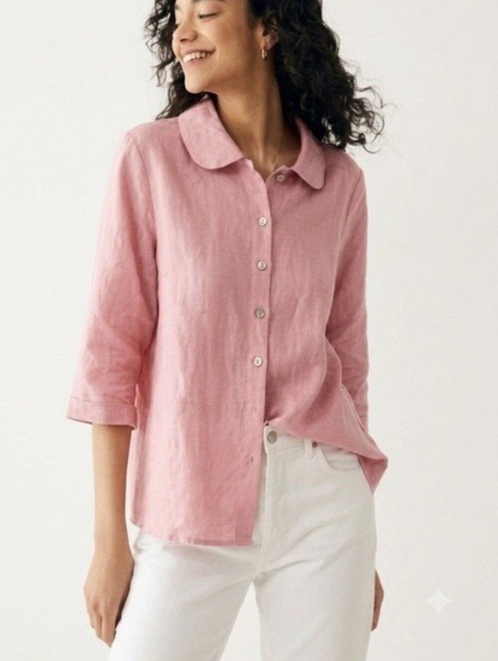 NWT Grae Cove 100% Linen Buttondown Blouse Top 1/2 Sleeve Pink Coastal L
